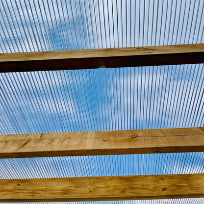 Close-up of lightweight triple wall polycarbonate panel showing inner structure
