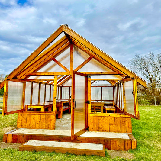 Large greenhouse suitable for commercial growing or serious hobbyists, with reinforced structure and ample planting space