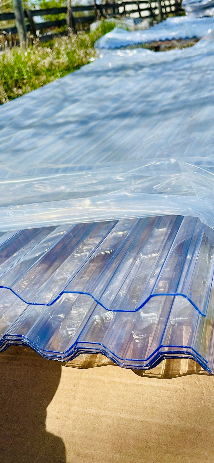 * Transparent PVC corrugated roofing sheet for patio and greenhouse use